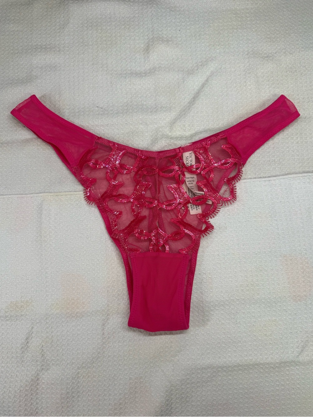 Victoria's Secret Hot Pink Heart lace crotchless panty